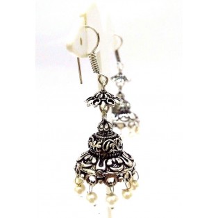 Silver Oxidized Earring Jhumka Jhumki Imitation Ethnic Jewelry Long Dangle AE23